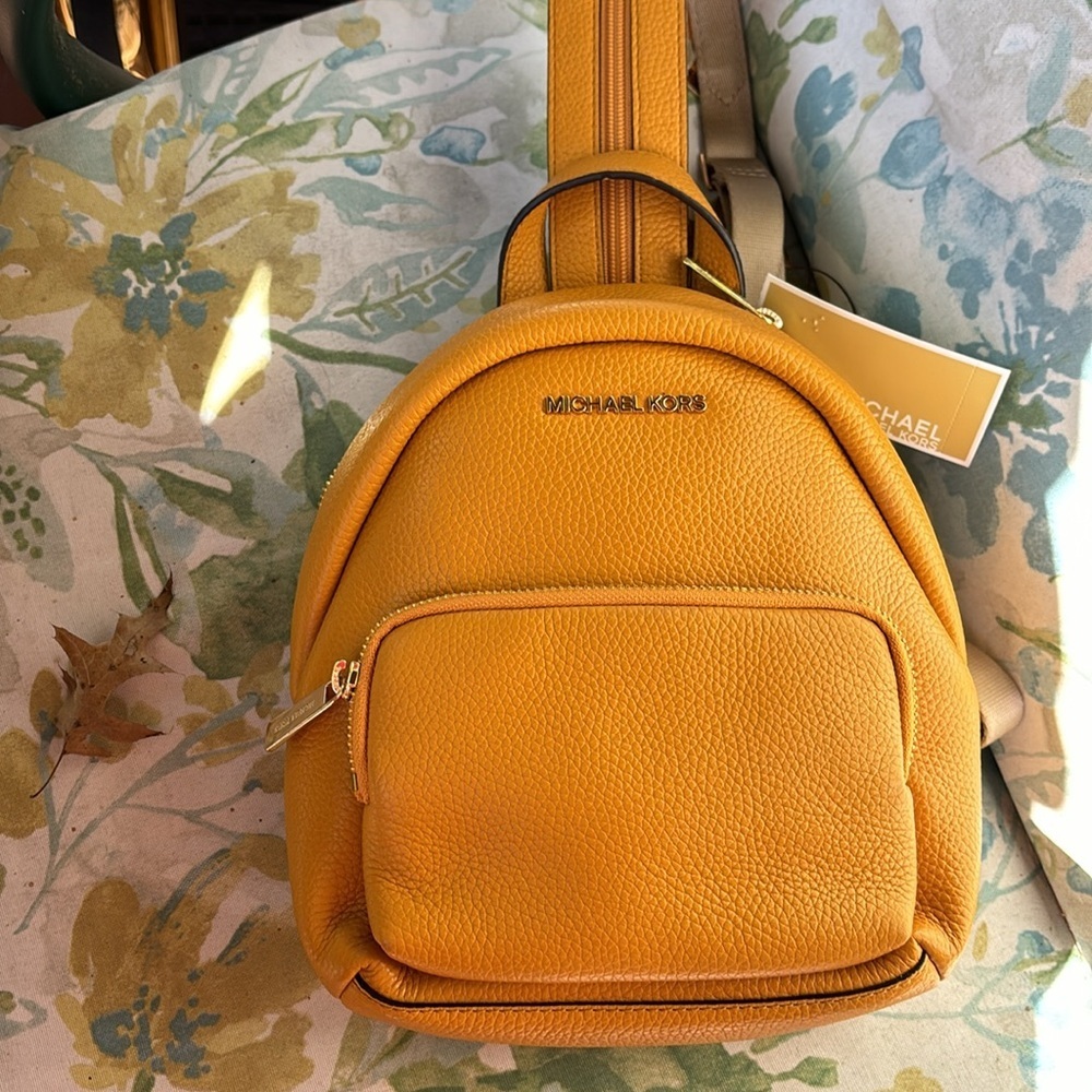 Michael Kors Erin Leather Convertible Sling to Mini Backpack in Marigold NWT